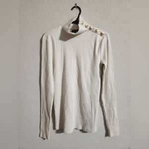 J. Crew Vintage Rib Turtleneck with Gold buttons Cream Women’s size XXS